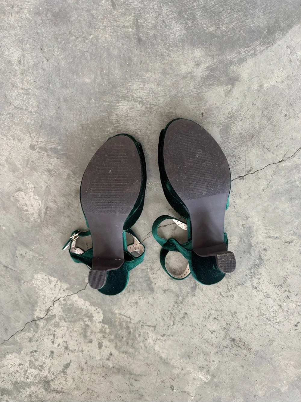 Green Suede Peep-Toe Block Heels with Ankle Strap